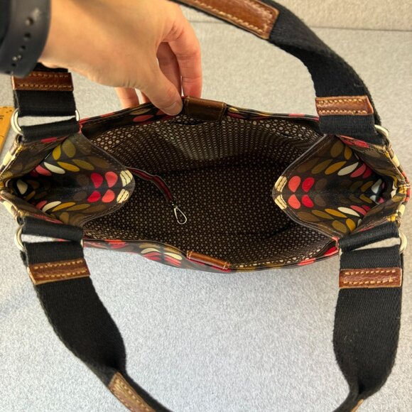 ORLA KIELY Multicolored Brown Pink Stem Print Laminate Canvas Handbag Tote Purse - Picture 10 of 16